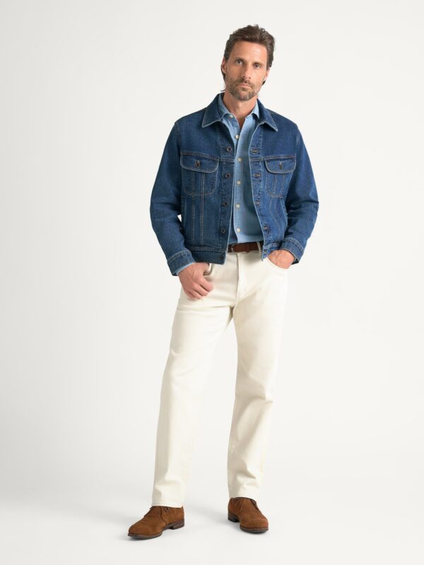 Medium Blue Denim Trucker Jacket — Men's Button-Front Layering Piece