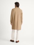 Tan Fly-Front Raincoat — Men's Knee-Length Collared Commuter Layer