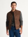 Brown Quilted Vest — Men's Button-Front Stand-Collar Insulated Layer