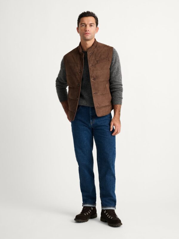Brown Quilted Vest — Men's Button-Front Stand-Collar Insulated Layer