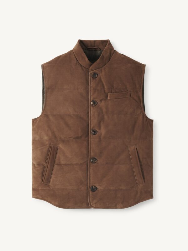 Brown Quilted Vest — Men's Button-Front Stand-Collar Insulated Layer
