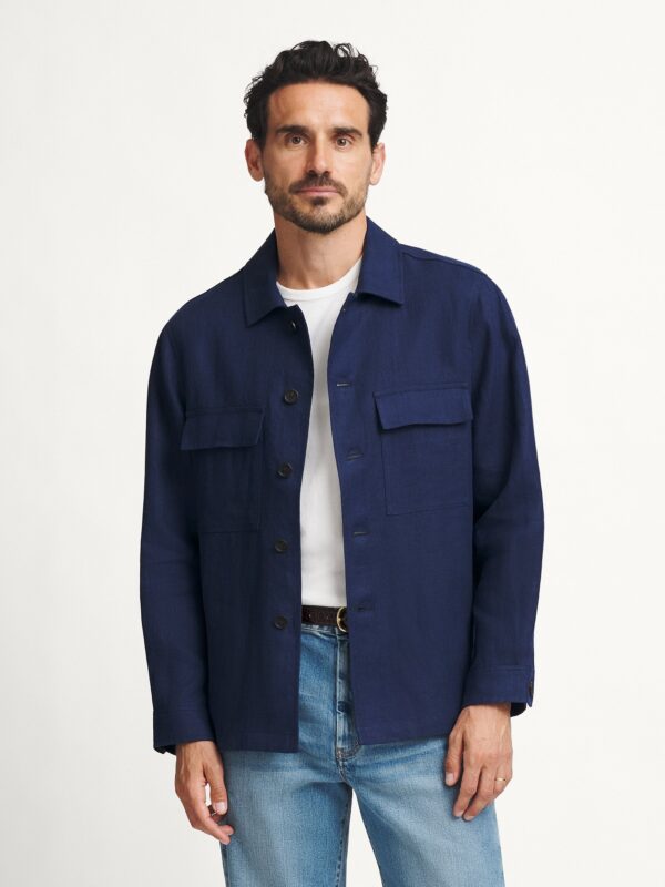Navy Blue Overshirt — Men's Two-Pocket Button-Up Casual Layer