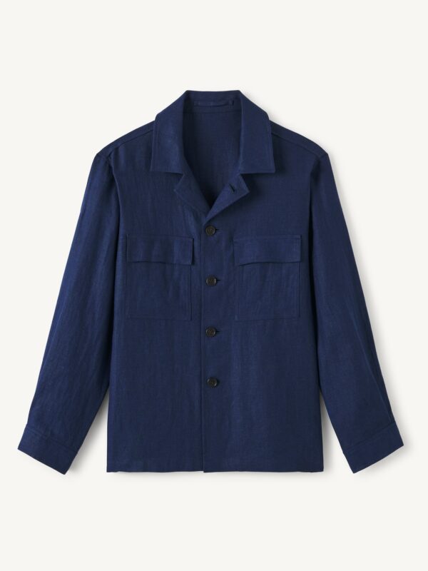 Navy Blue Overshirt — Men's Two-Pocket Button-Up Casual Layer