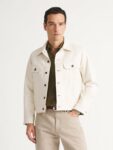 Cream Denim Trucker Jacket — Men's Button-Front Layering Piece