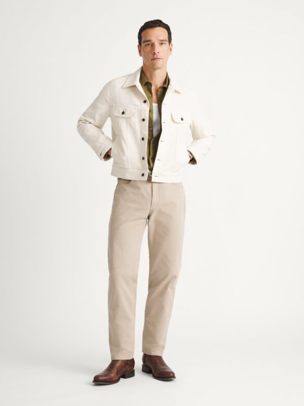 Cream Denim Trucker Jacket — Men's Button-Front Layering Piece