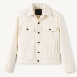 Cream Denim Trucker Jacket — Men's Button-Front Layering Piece