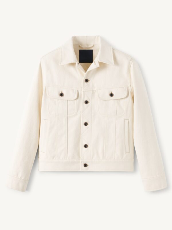 Cream Denim Trucker Jacket — Men's Button-Front Layering Piece