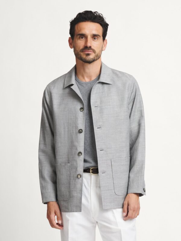 Light Gray Shirt Jacket — Men's Open-Collar Unstructured Overlayer