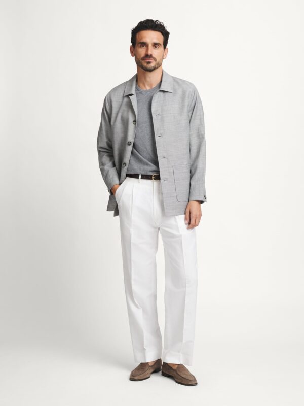 Light Gray Shirt Jacket — Men's Open-Collar Unstructured Overlayer